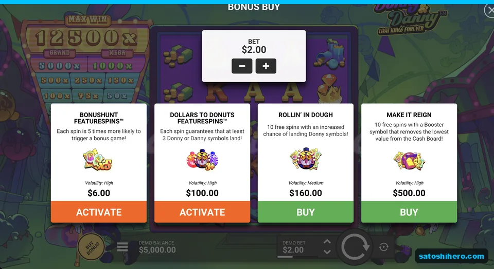 Bonus buy menu showing $160 and $500 options