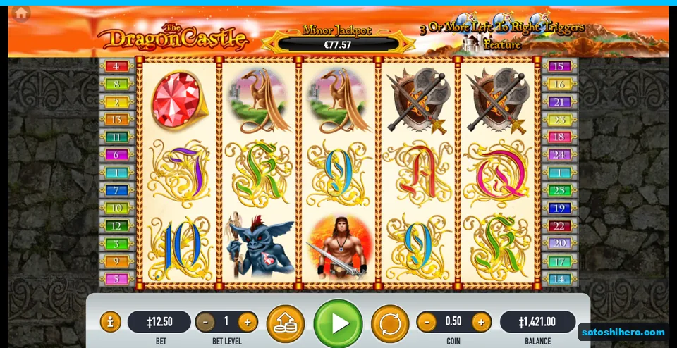 Board settled before grey wall with fantasy symbols and 12.50 bet