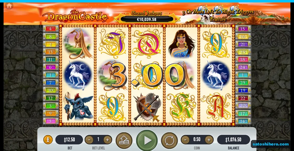 Reels stopped with 3.00 win above dragon and unicorn