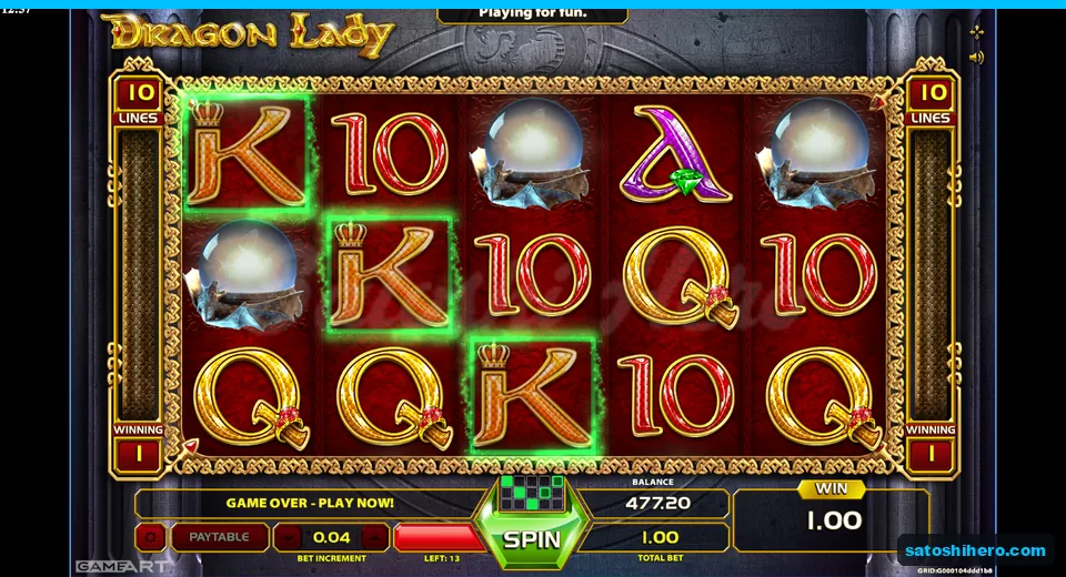 Three green K symbols pay 1.00