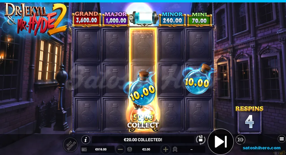 Four respins left with $20.00 collected on potion grid