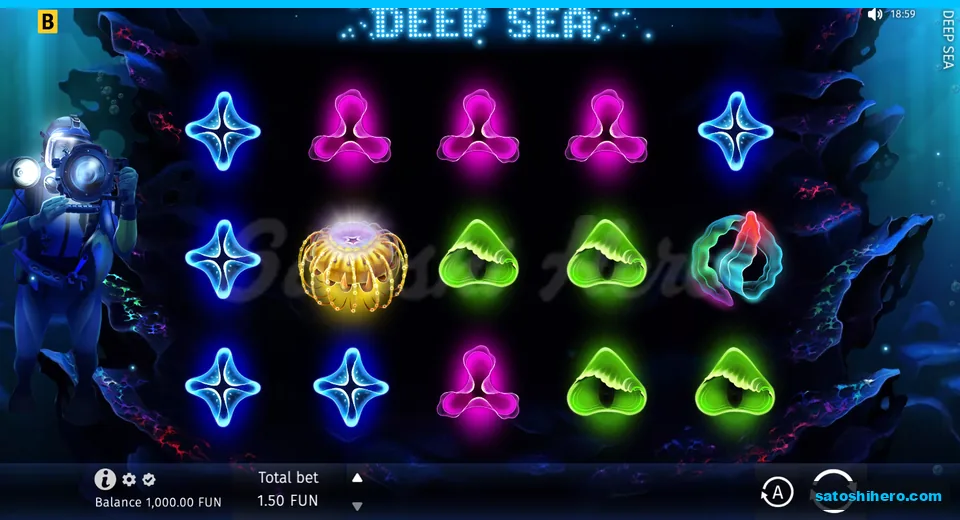 Base screen with glowing sea symbols and diver