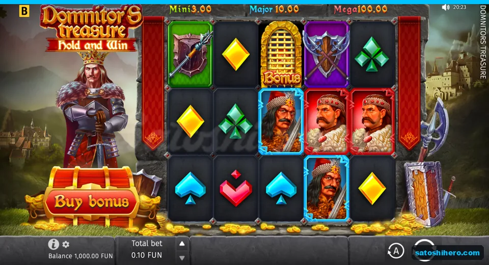 Base screen with castle grid and jackpot values