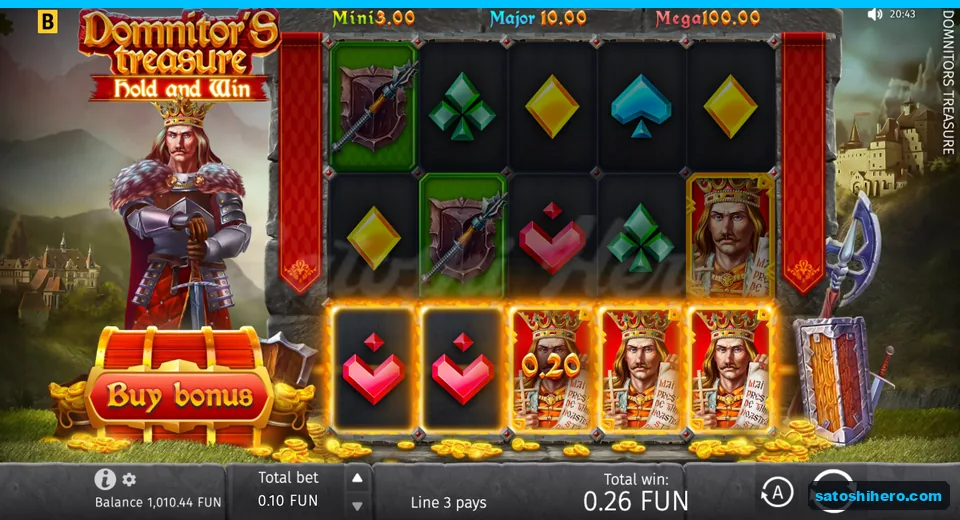 Win screen with three wild kings and hearts