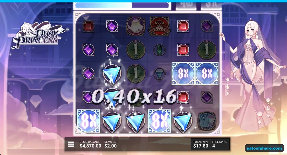Blue gem cluster beside four 8x Wilds