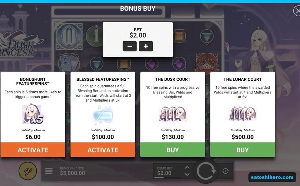 Bonus buy menu with four priced options