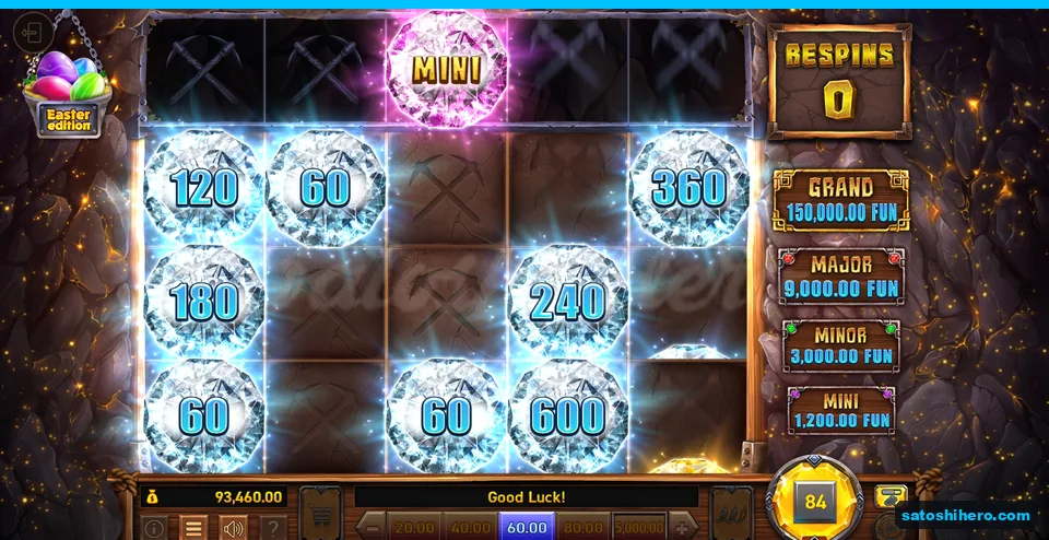 Board at zero respins with eight Cash coins and MINI