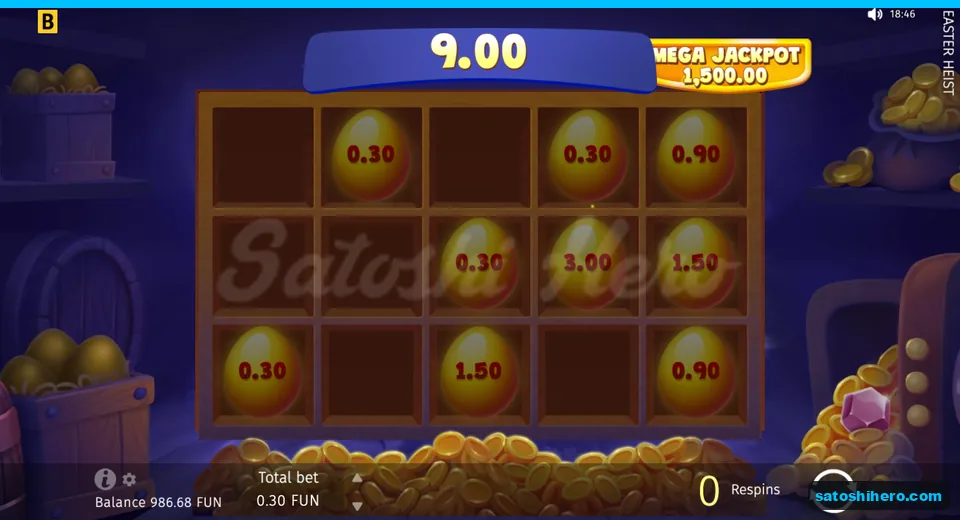 Respin board showing nine golden eggs