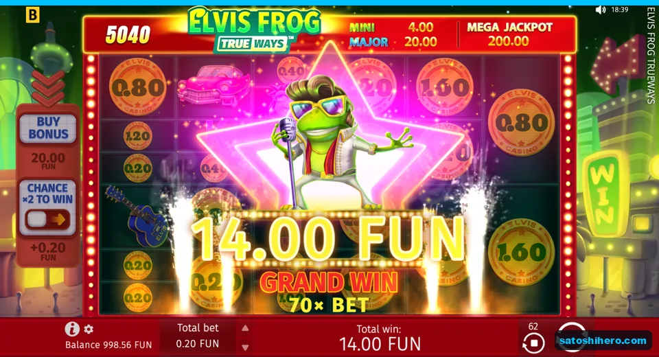 Grand Win screen showing 14.00 FUN