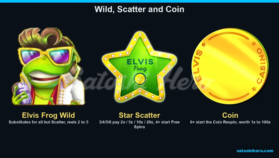 Info screen showing wild scatter and coin symbols