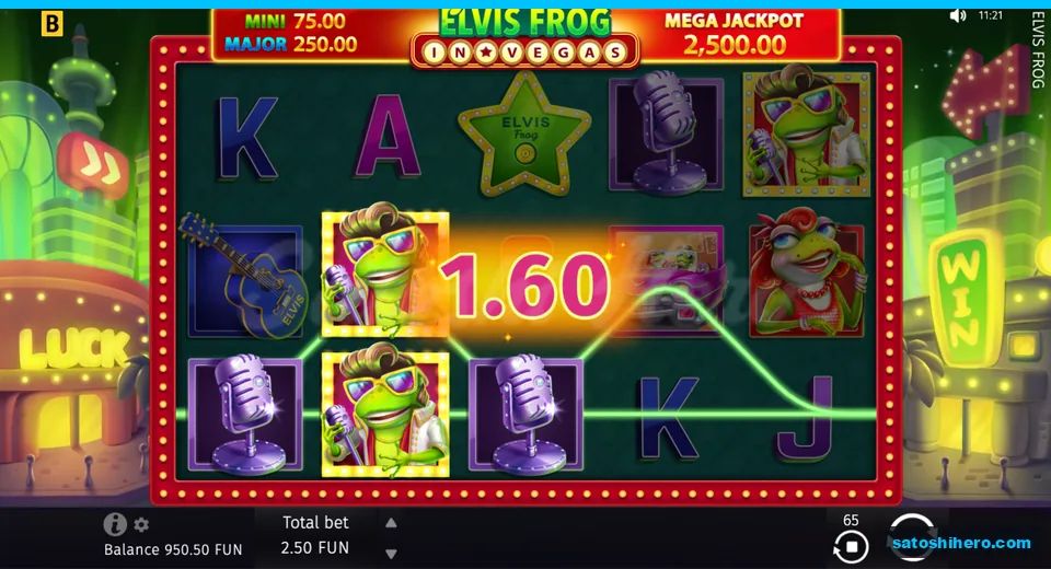 Win screen showing two frog symbols and microphone