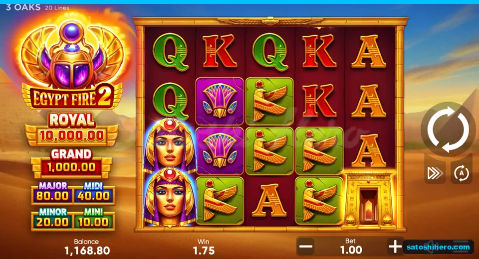 Board showing four falcons, queen wild, and 1.75 win