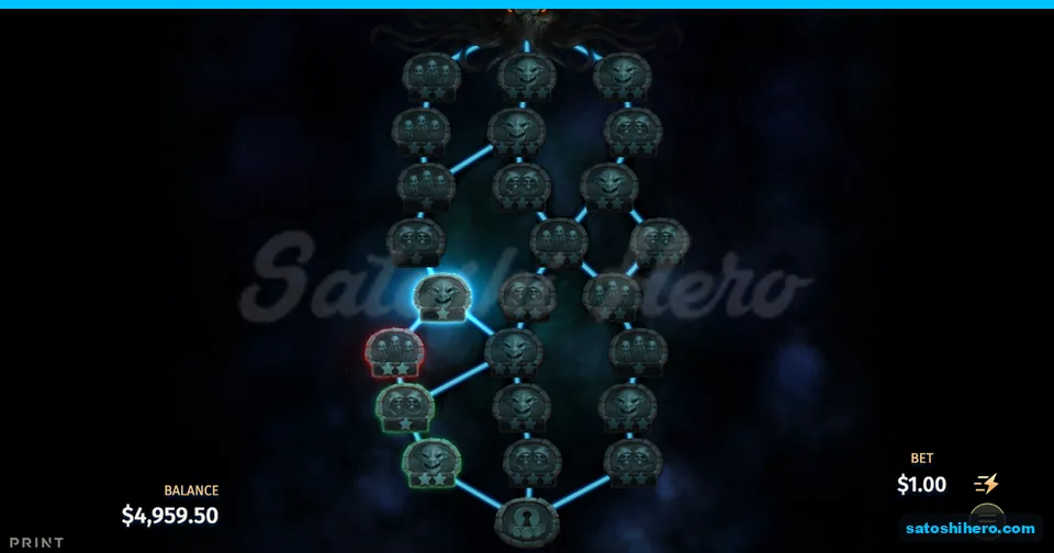 Battle route map with cleared rooms and boss above