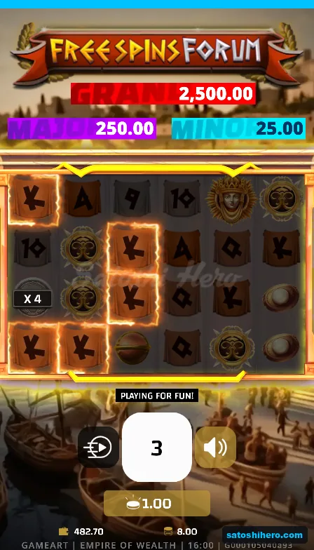 Three free spins left with glowing symbols and x4 wild
