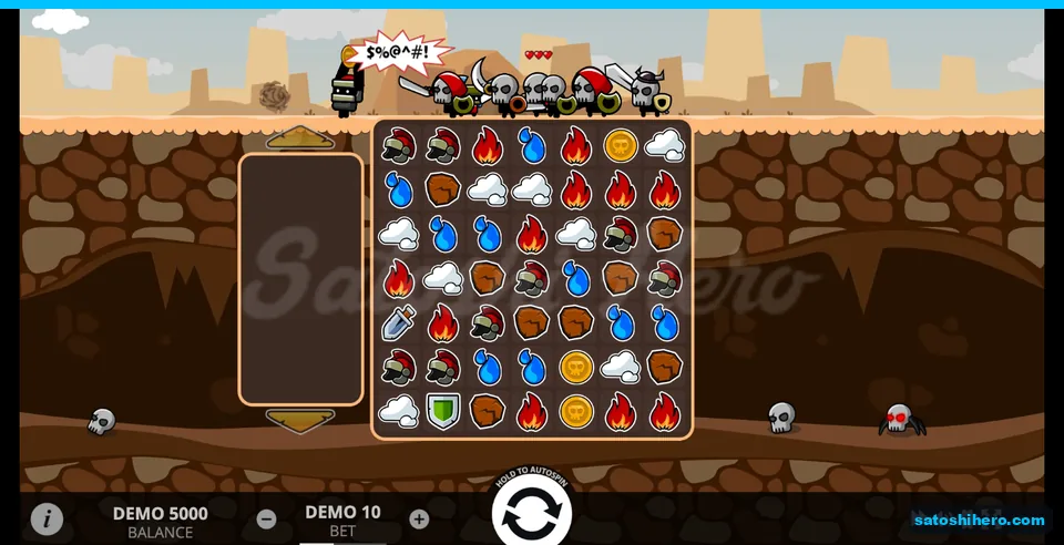 Unspun 7 by 7 board with elemental symbols and fighters