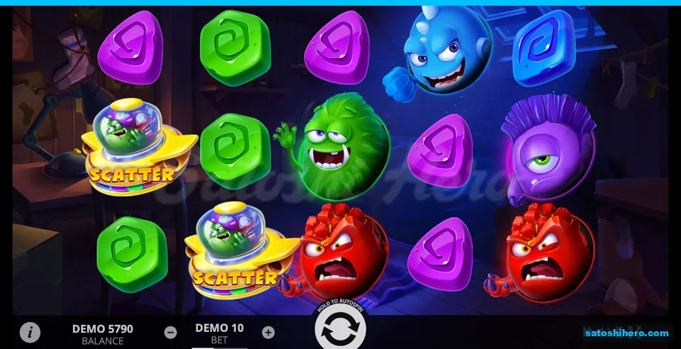 5x3 board settled with four aliens gems and two Scatters