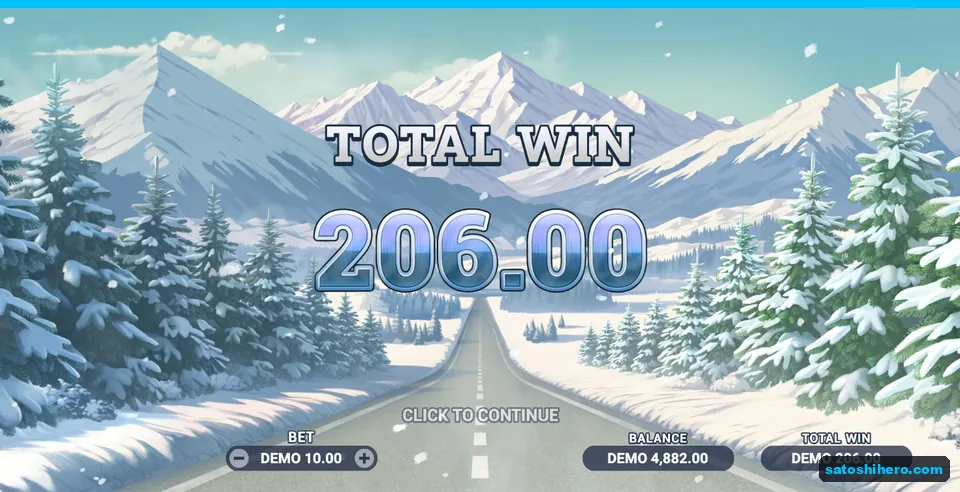 206.00 DEMO total win card over the feature grid