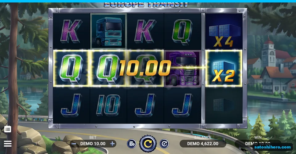 10.00 win bar with three Q symbols and x2 container