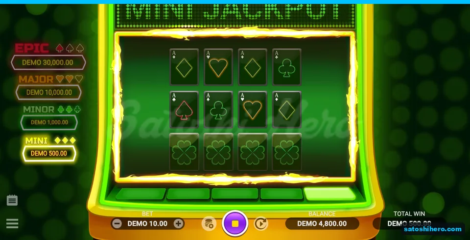 500.00 DEMO win shown after three diamonds match
