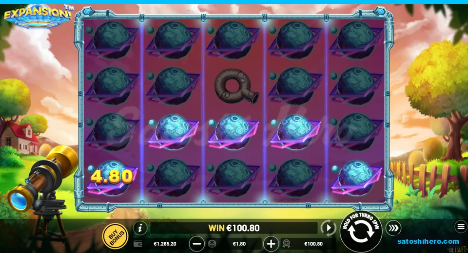 $100.80 win shown across neon planet-filled reels