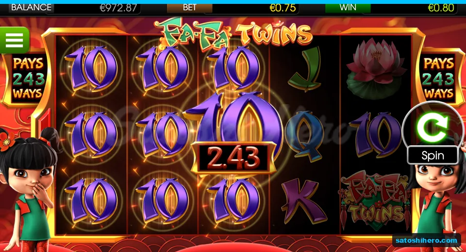 2.43 win overlay with purple tens filling reels