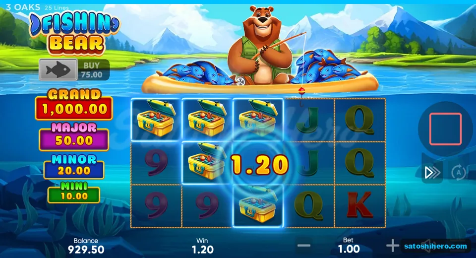 Board highlighting tackle boxes and a 1.20 win meter