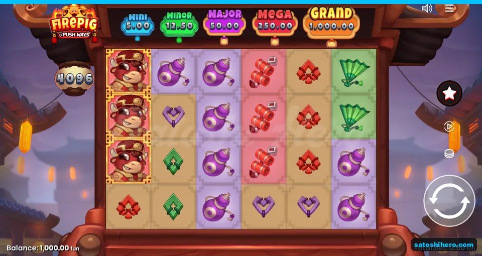 Bull stack on reel one with jackpot lanterns