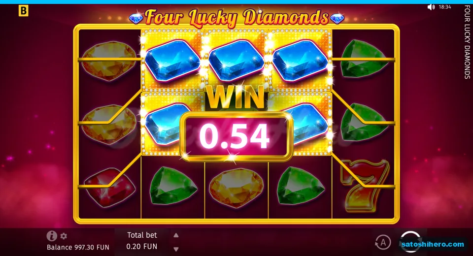 Win panel showing 0.54 FUN line payout
