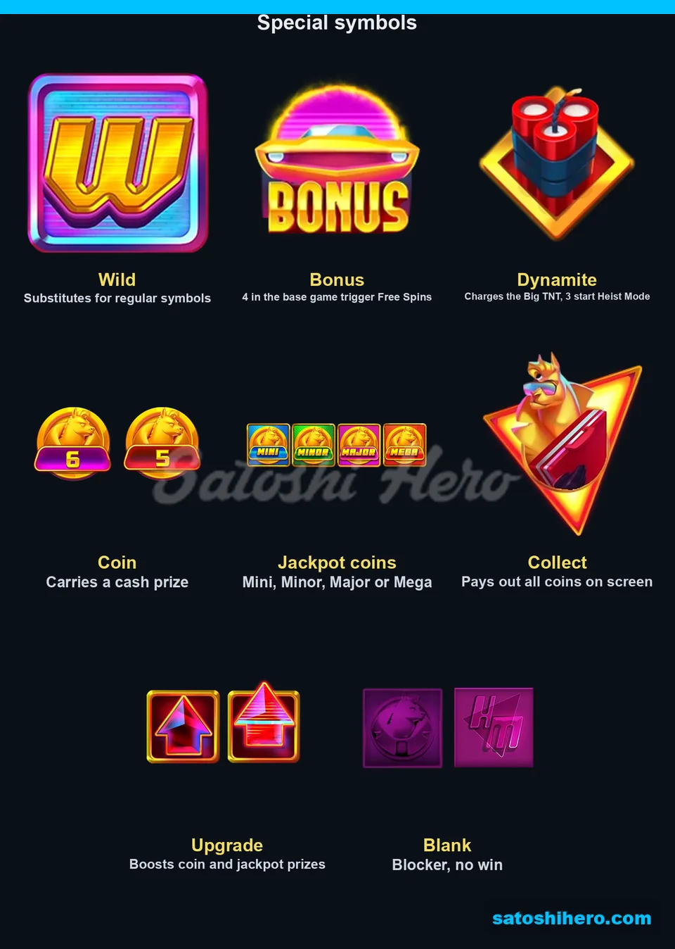 Eight special symbols shown with short notes