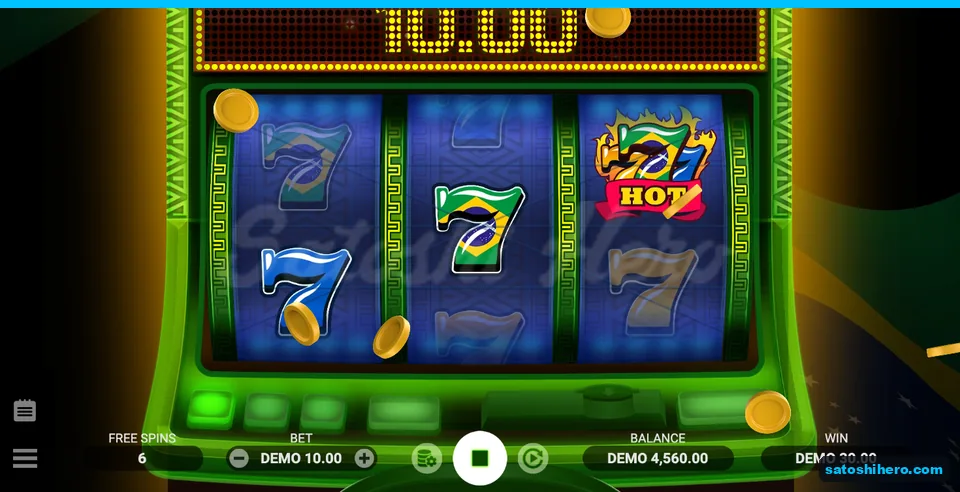 6 spins remain with 30.00 DEMO shown over falling coins