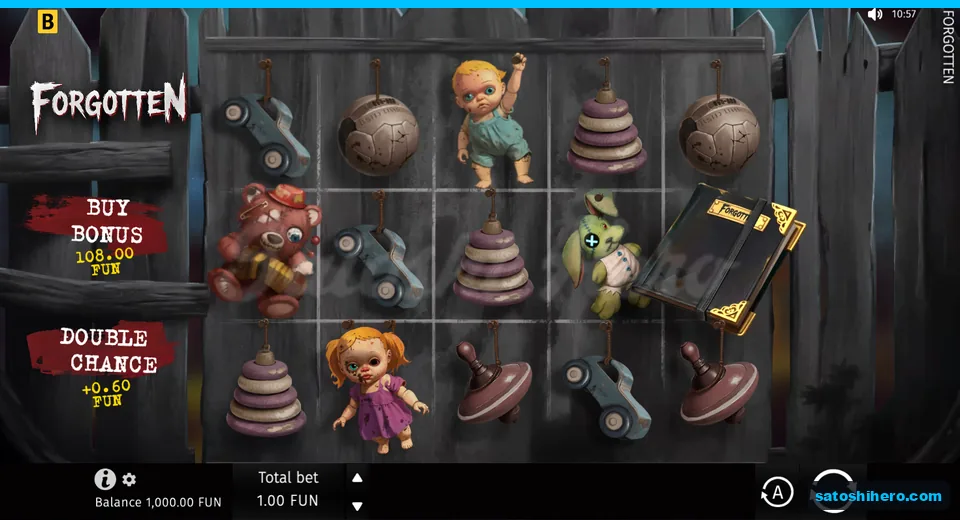 Base screen with toys on wooden fence