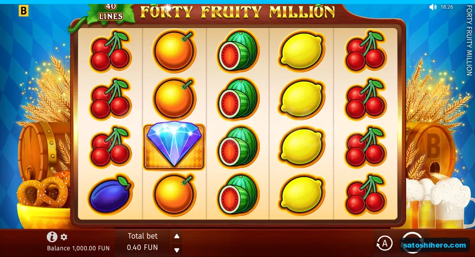 Base screen with fruits and 40-line banner