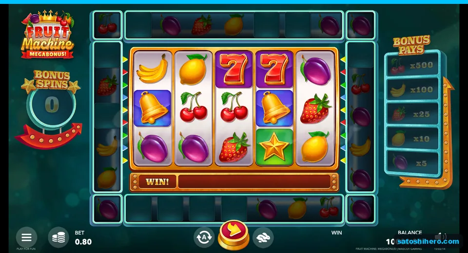 Five-reel fruit grid with orange cabinet and pay ladder