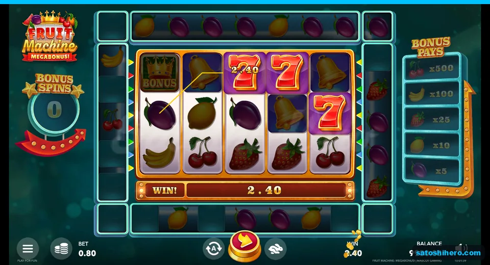 Red sevens showing a 2.40 line win