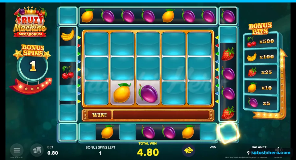 Cleared grid with lemon, plum and one spin left