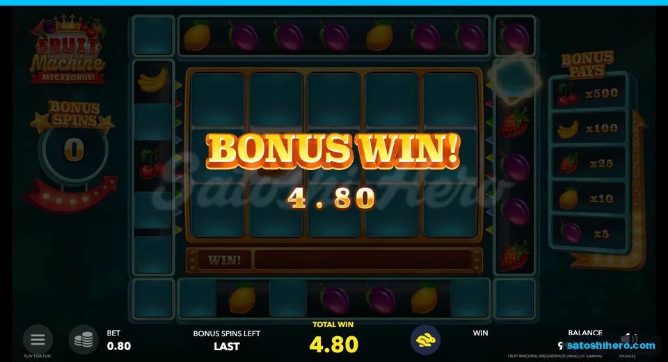 Bonus result banner showing a 4.80 total