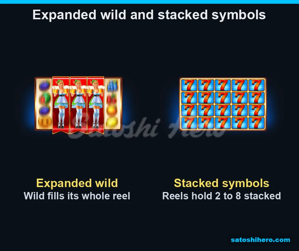 Info screen showing expanded wilds and stacked sevens