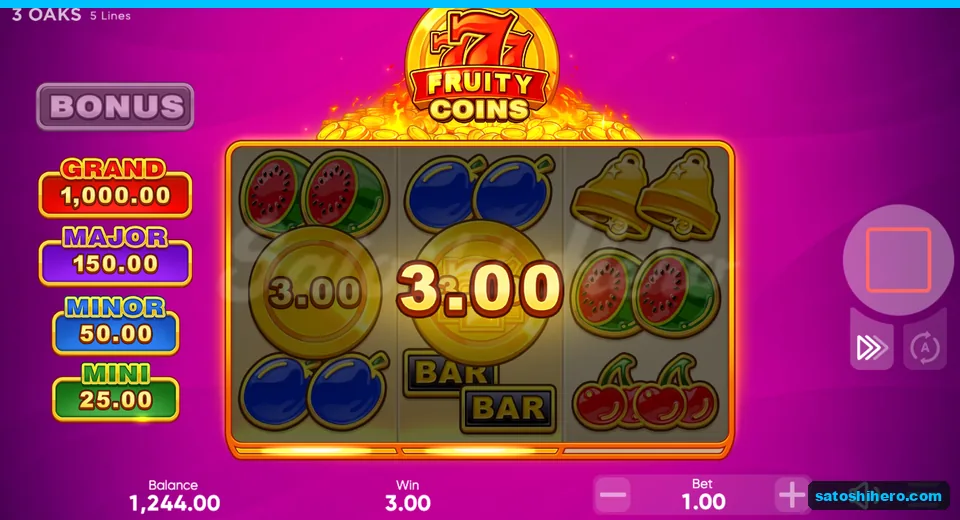 Board showing 3.00 win with Bonus and Collect coins