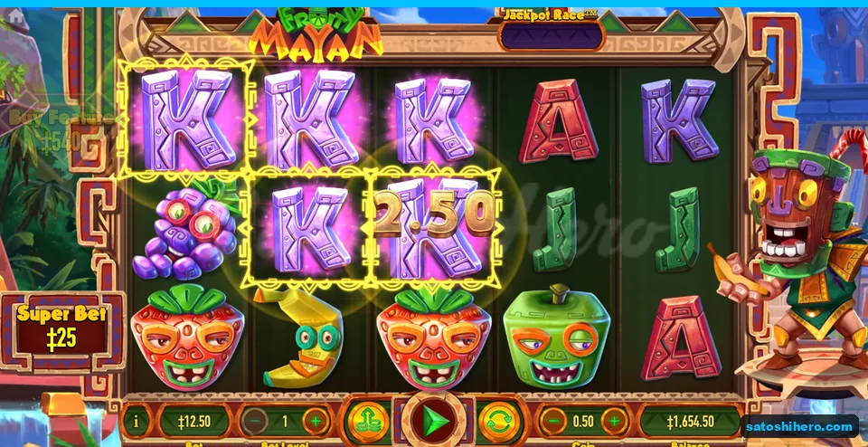 Purple K stones lit across winning lines