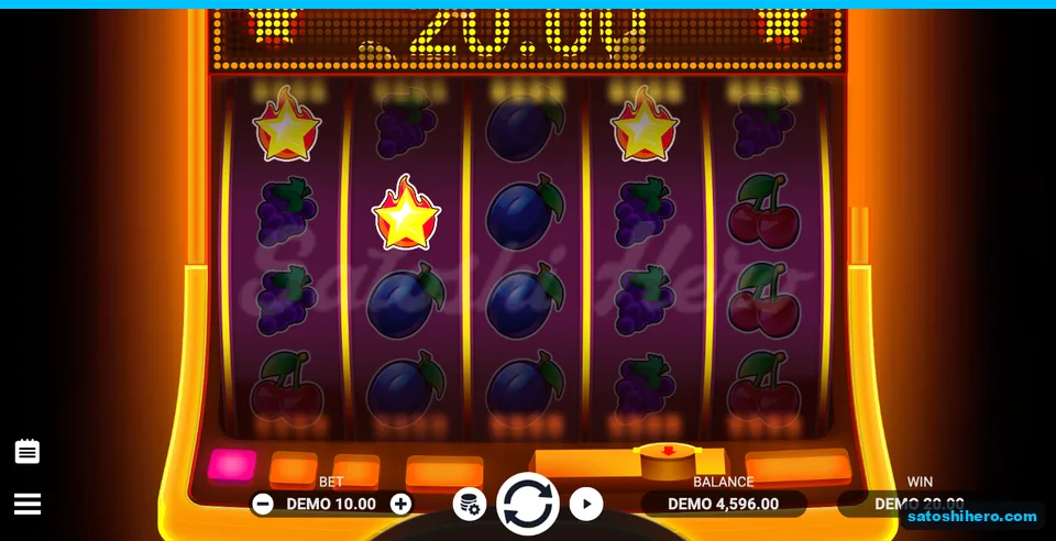 $20.00 win shown with three flaming stars