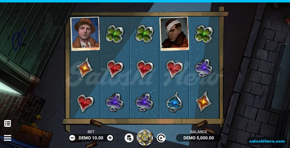 5x3 board showing suits, portraits, 10.00 bet and 5,000.00 balance