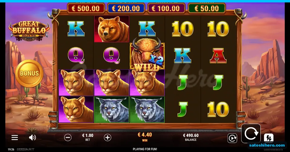 $4.40 win shown beside cougar, lynx and Wild symbols