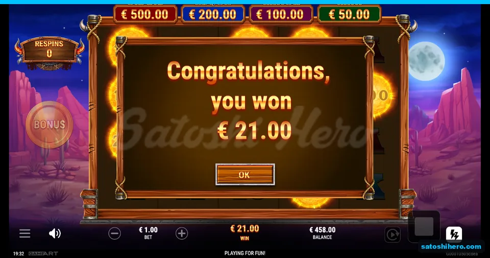 $21.00 win shown in the Respin result pop-up