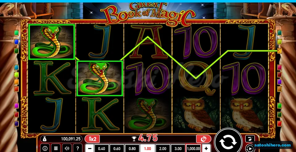 Board showing a $4.75 win with traced payline and boxed Cobras