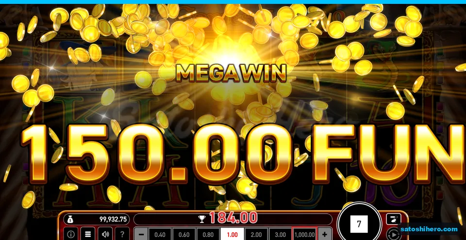 Board dimmed behind a Mega Win banner reading 150.00 FUN