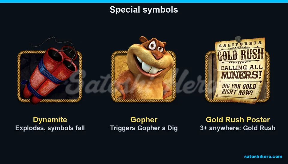 Three special symbols shown on the paytable