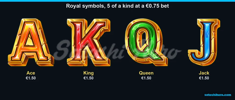 Four royal symbols with matching five-symbol pays