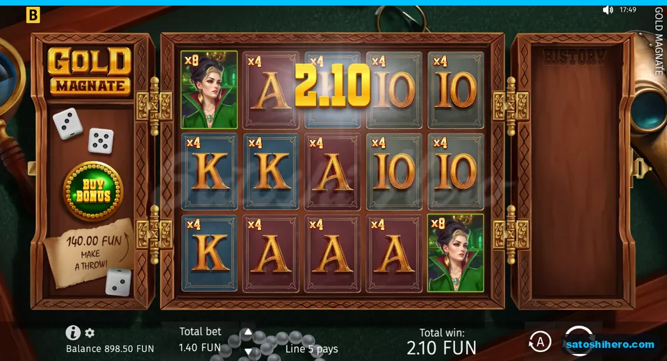 Win screen showing 2.10 FUN total