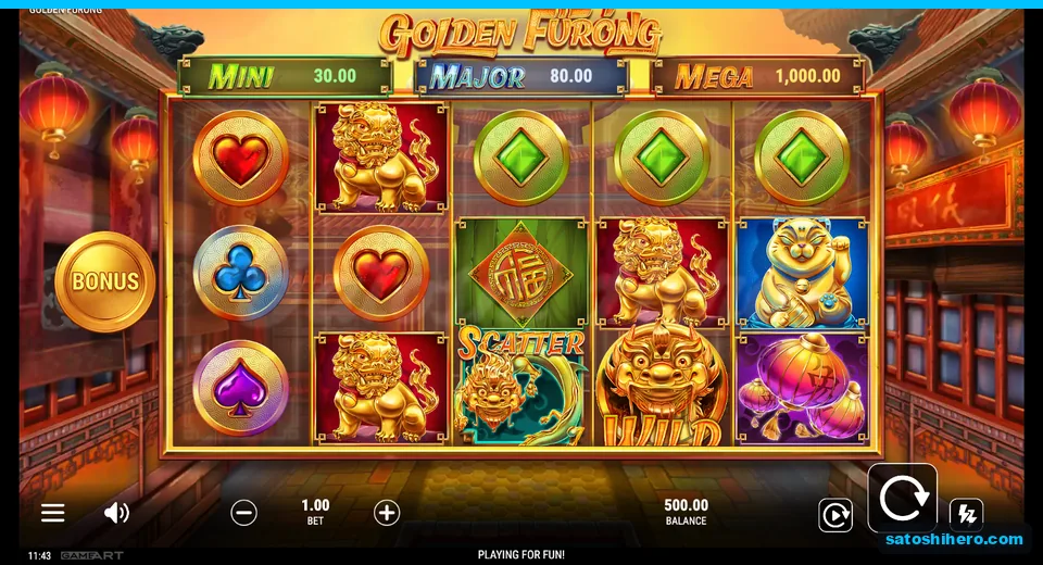Idle 5x3 grid beneath three jackpot banners