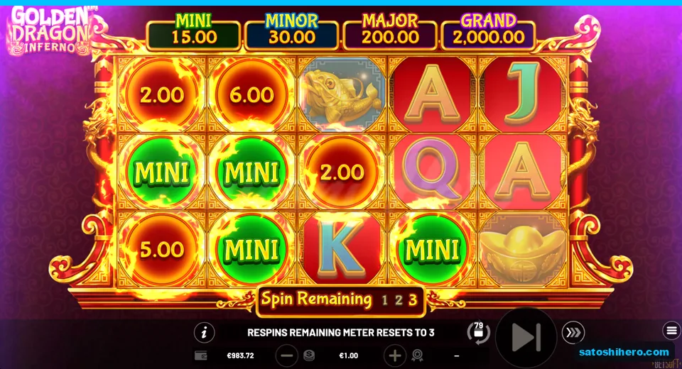 Locked fire coins show three respins remaining